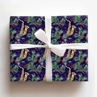 Jazz Music Holiday Gift Wrap, Saxophone Christmas Wrapping Paper, Musician Instrument Gift Wrap, Festive Pine Berry Gift Wrapping Paper