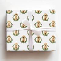 Dog Wreath Holiday Gift Wrap, Goldendoodle Christmas Wrapping Paper, Adorable Puppy Christmas Wrapping Paper, Dog Lover Gift Wrap Roll