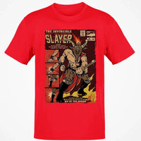 Retro Christmas Horror Graphic Tee, Krampus Slayer Vintage Comic T-Shirt, Creepy Holiday Monster Slayer Shirt, Dark Yuletide Graphic Top