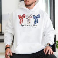 America 250 Years Hoodie | Patriotic Coquette Bow Design Red White Blue | Cotton-Polyester Blend Comfort | Gift for July 4th Celebration