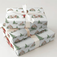 Nostalgic Winter Village Gift Wrap, Vintage Santa Claus Christmas Wrapping Paper, Retro Christmas Town Wrapping Paper, Holiday Present Paper