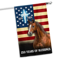 Horse American Flag Garden Flag | 250 Years of Blessings 1776-2026 | Christian Cross Patriotic Decor | Double-Sided Premium Polyester