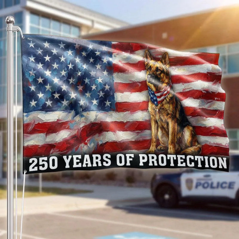 German Shepherd American Flag Garden Flag | 250 Years of Protection | UV-Resistant Polyester | Patriotic Dog Lover Gift