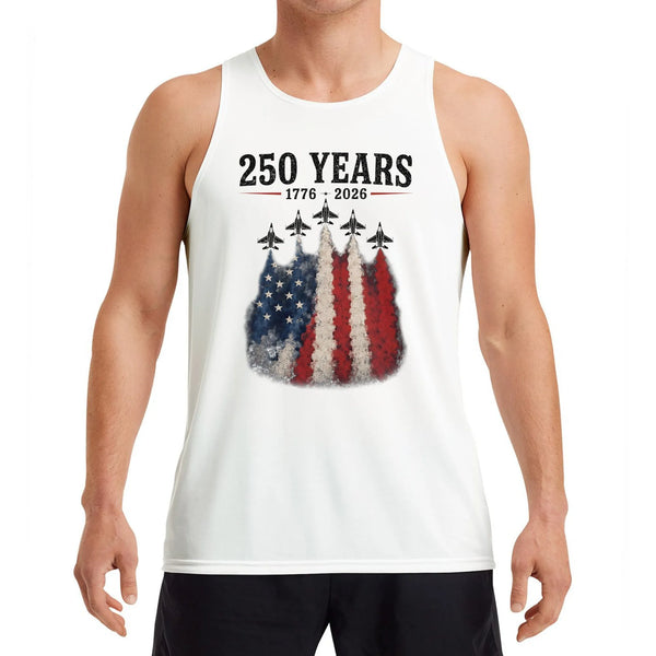 250 Years America Tank Top | 1776-2026 Vintage Fighter Jet Flag Design | Soft Breathable Unisex Activewear | Patriotic Gift for History Fans
