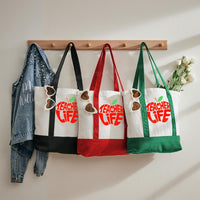 Teacher Life Apple Color-blocked Canvas Bag
