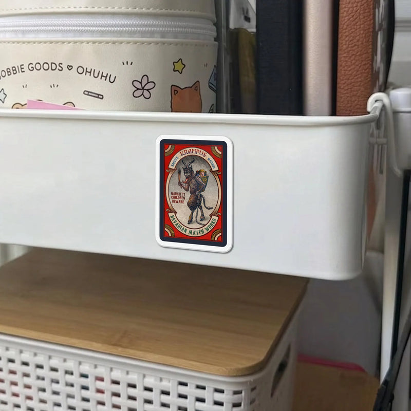 Vintage Naughty Children Beware Magnet, Krampus Matchbox Magnet, Gothic Christmas Folklore Fridge Magnet, Creepy Dark Holiday Present