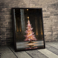 Impressionist Holiday Canvas Print, Pink Christmas Tree Canvas Wall Art, Festive Winter Canvas Decor, Seasonal Christmas Wall Art Present