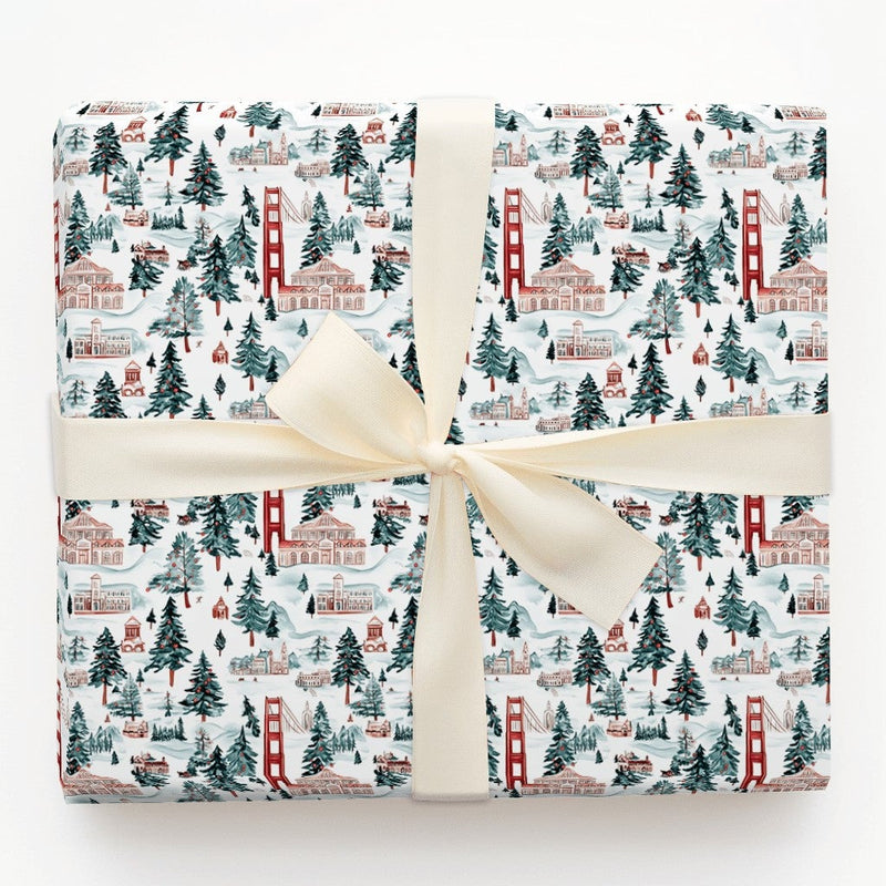 Golden Gate Bridge Gift Wrap, San Francisco Christmas Wrapping Paper, Watercolor Winter City Wrapping Paper, SF Landmark Holiday Gift Wrap