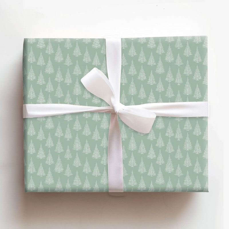 Minimalist White Tree Gift Wrap, Sage Green Christmas Tree Wrapping Paper, Elegant Holiday Wrapping Paper, Winter Season Wrapping Paper