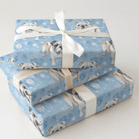 Watercolor Winter Dog Gift Wrap, English Bulldog Wrapping Paper, Adorable Bulldog Holiday Wrapping Paper, Blue Snowflake Christmas Gift Wrap