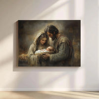 Holy Family Baby Jesus Wall Art, Nativity Scene Canvas Art, Classical Christian Nativity Print, Biblical Christmas Canvas Decor