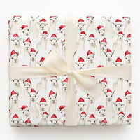 Santa Hat Alpaca Gift Wrap, Watercolor Christmas Llama Wrapping Paper, Adorable Holiday Animal Paper, Festive Winter Present Wrapping Paper