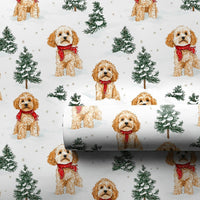 Adorable Dog in Red Scarf Gift Wrap, Cockapoo Christmas Wrapping Paper, Holiday Dog Lover Wrapping Paper Roll, Winter Puppy Present Paper Wrap