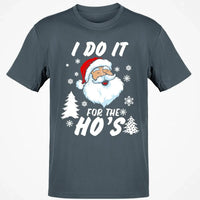 Humorous Santa Claus Graphic Tee, I Do It for the Hos Christmas T-Shirt, Hilarious Holiday Meme Shirt, Xmas Party Present