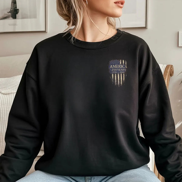 America 250 Years Sweatshirt | 1776-2026 Vintage Flag Graphic Design | Soft Cotton Polyester Blend | Patriotic Semiquincentennial Gift for History Lovers