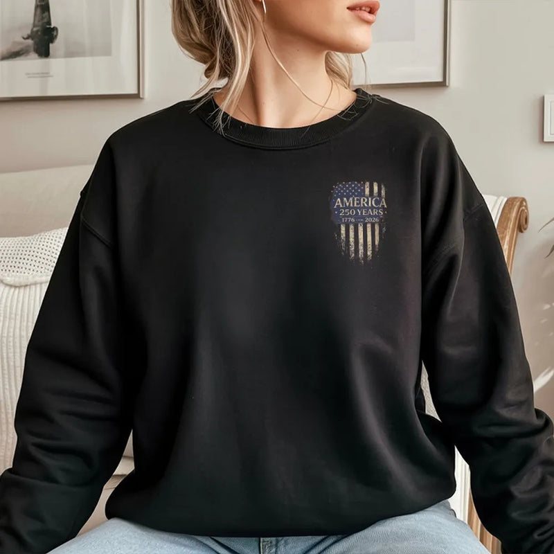 America 250 Years Sweatshirt | 1776-2026 Vintage Flag Graphic Design | Soft Cotton Polyester Blend | Patriotic Semiquincentennial Gift for History Lovers