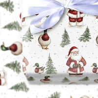 Duck Hunter Gift Wrap, Santa and Mallard Duck Wrapping Paper, Watercolor Christmas Wrapping Paper, Nature Lover Holiday Present Gift Wrap