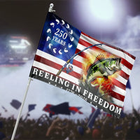 Bass Fishing American Flag | 250 Years Reeling in Freedom Design | Weather-Resistant Double Sided | Patriotic Yard Decor Gift for Fisherman