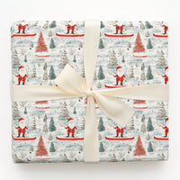 Red Canoe Winter Forest Gift Wrap, Santa in Canoe Wrapping Paper, Outdoor Adventure Christmas Paper, Whimsical Holiday Wrapping Paper Roll