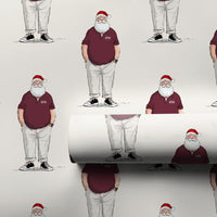 Casual Maroon Polo Santa Gift Wrap, Jolly Santa Claus Wrapping Paper, Modern Christmas Wrapping Paper, Humorous Holiday Gift Wrapping Paper