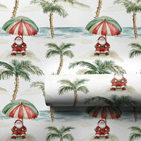 Beach Christmas Gift Wrap, Tropical Santa Wrapping Paper, Coastal Holiday Vacation Wrapping Paper, Palm Tree Summer Wrapping Paper Roll