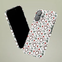 Botanical Holiday Flower Phone Cover, Festive Christmas Wreath iPhone Case, Dual Layer Tough Winter Xmas Hard Phone Case