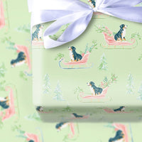Watercolor Dog Sleigh Gift Wrap, Bernese Mountain Dog Wrapping Paper, Berner Christmas Wrapping Paper, Adorable Dog Holiday Gift Wrap Roll