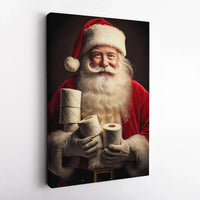 Humorous Christmas Bathroom Canvas Wall Art, Humorous Santa Toilet Paper Canvas Print, Quirky Holiday Canvas Decor, Humorous Xmas Bathroom Art