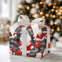 Watercolor Caroler Christmas Gift Wrap, Singing Santa Wrapping Paper, Dark Blue Holiday Wrapping Paper, Caroling Gift Wrap Roll