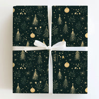 Dark Green Holiday Gift Wrap, Gold Christmas Tree Wrapping Paper, Elegant Xmas Tree Wrapping Paper, Winter Star Paper, Festive Gift Wrap