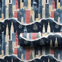 Watercolor Snowy Urban Gift Wrap, Winter City Skyline Wrapping Paper, Festive Christmas City Present Wrap, Holiday Packaging Roll