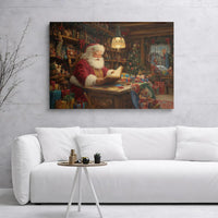 Nostalgic Christmas Canvas Print, Vintage Santa Claus Canvas Wall Art, Santa Workshop Wall Art, Holiday Canvas Decor, Xmas Present
