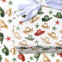 Cowboy Hat Holiday Gift Wrap Roll, Western Christmas Wrapping Paper, Rustic Country Xmas Wrapping Paper, Western Holiday Gift Wrap Paper