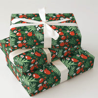 Holiday Berries Wrapping Paper, Botanical Christmas Wrapping Paper, Festive Ornament Wrapping Paper, Winter Pine Green Gift Wrap Roll
