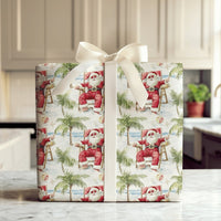 Tropical Christmas Gift Wrap, Beach Vacation Santa Wrapping Paper, Relaxing Santa Holiday Wrapping Paper, Ocean Summer Wrapping Paper Roll