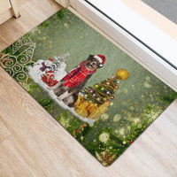 Snowy Xmas Tree Welcome Mat, Australian Shepherd Christmas Doormat, Aussie Dog Front Door Mat, Holiday Entry Rug, Dog Mom Present
