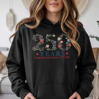 250 Years USA 1776-2026 Hoodie | Botanical Floral Commemorative Graphic | Premium Cotton-Blend | Patriotic Gift for Independence Day