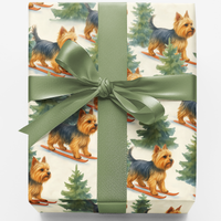 Adorable Yorkshire Terrier Gift Wrap, Skiing Yorkie Christmas Wrapping Paper, Holiday Dog Lover Wrapping Paper, Winter Pet Present Wrap Paper