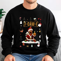 F Caw F Rooster Holiday Sweatshirt, Humorous Santa Chicken Christmas Sweatshirt, Sarcastic Xmas Graphic Crewneck, Humorous Animal Holiday Sweater