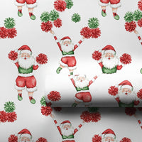 Humorous Holiday Cheer Gift Wrap, Cheerleading Santa Wrapping Paper, Pom Pom Santa Claus Wrapping Paper, Adorable Christmas Present Wrapping Paper