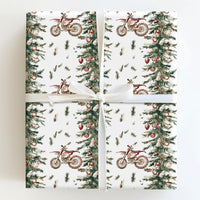 Dirt Bike Holiday Gift Wrap Roll, Motocross Christmas Wrapping Paper, Xmas Tree Motorcycle Present Wrap, Biker Winter Wrapping Paper