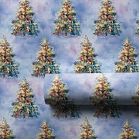 Blue Snowy Holiday Wrapping Paper, Watercolor Christmas Tree Wrapping Paper, Artistic Christmas Wrapping Paper, Seasonal Gift Wrap Roll