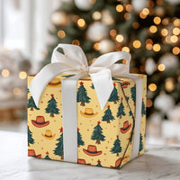 Cowboy Hat Holiday Gift Wrap, Western Christmas Wrapping Paper, Country Xmas Present Wrap, Rustic Pine Tree Christmas Wrapping Paper