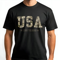 Camo America T-Shirt | USA 250 Years Camouflage Patriotic Design | Soft Breathable Cotton Tee | Gift for Veterans and Outdoor Enthusiasts