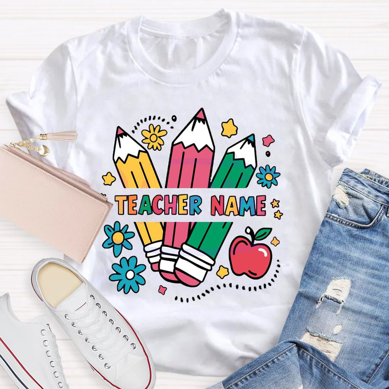 Personalized Teacher Name Kindergarten Pencil T-shirt