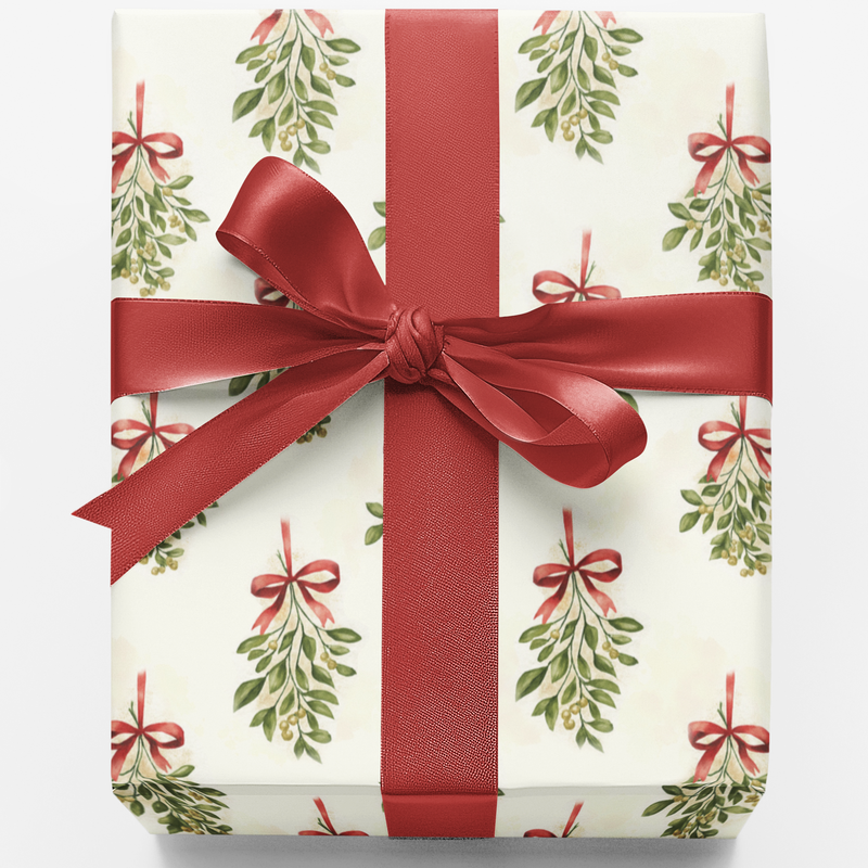 Watercolor Holiday Botanical Gift Wrap, Mistletoe Christmas Wrapping Paper, Festive Xmas Wrapping Paper, Holiday Present Roll