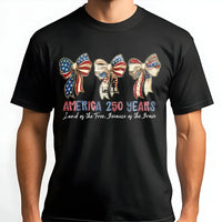 America 250 Years Patriotic Bow T-Shirt | Land of the Free Vintage Americana Art | Soft 100% Cotton Unisex Tee | 4th of July Gift for Patriots