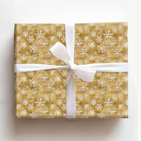 Vintage Rustic Gift Wrap Roll, Gold Snowflake Christmas Wrapping Paper, Silver Snowflake Holiday Paper, Elegant Winter Present Wrap