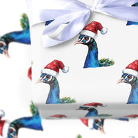 Watercolor Santa Hat Bird Gift Wrap Roll, Peacock Christmas Wrapping Paper, Elegant Holiday Wrapping Paper, Festive Winter Bird Gift Wrap