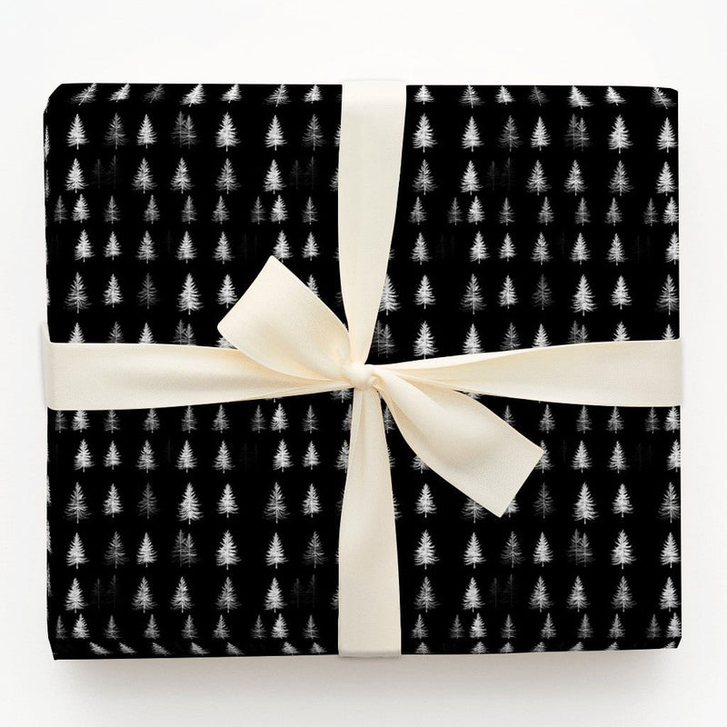 Modern Black and White Gift Wrap Paper, Minimalist Pine Tree Christmas Wrapping Paper, Evergreen Winter Forest Present Wrap Paper